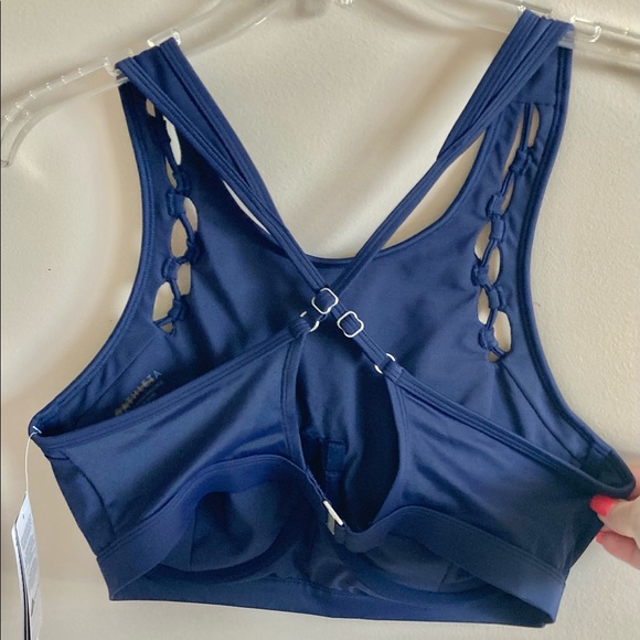 NWT-Athleta navy High Neck Loop Bikini, 36B/C - Picture 2 of 3